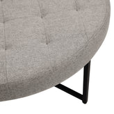 Ashton 34" Round Cotton Linen Tufted Ottoman with Metal Frame, Gray Cotton Linen/Black Frame