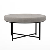 Ashton 34" Round Cotton Linen Tufted Ottoman with Metal Frame, Gray Cotton Linen/Black Frame
