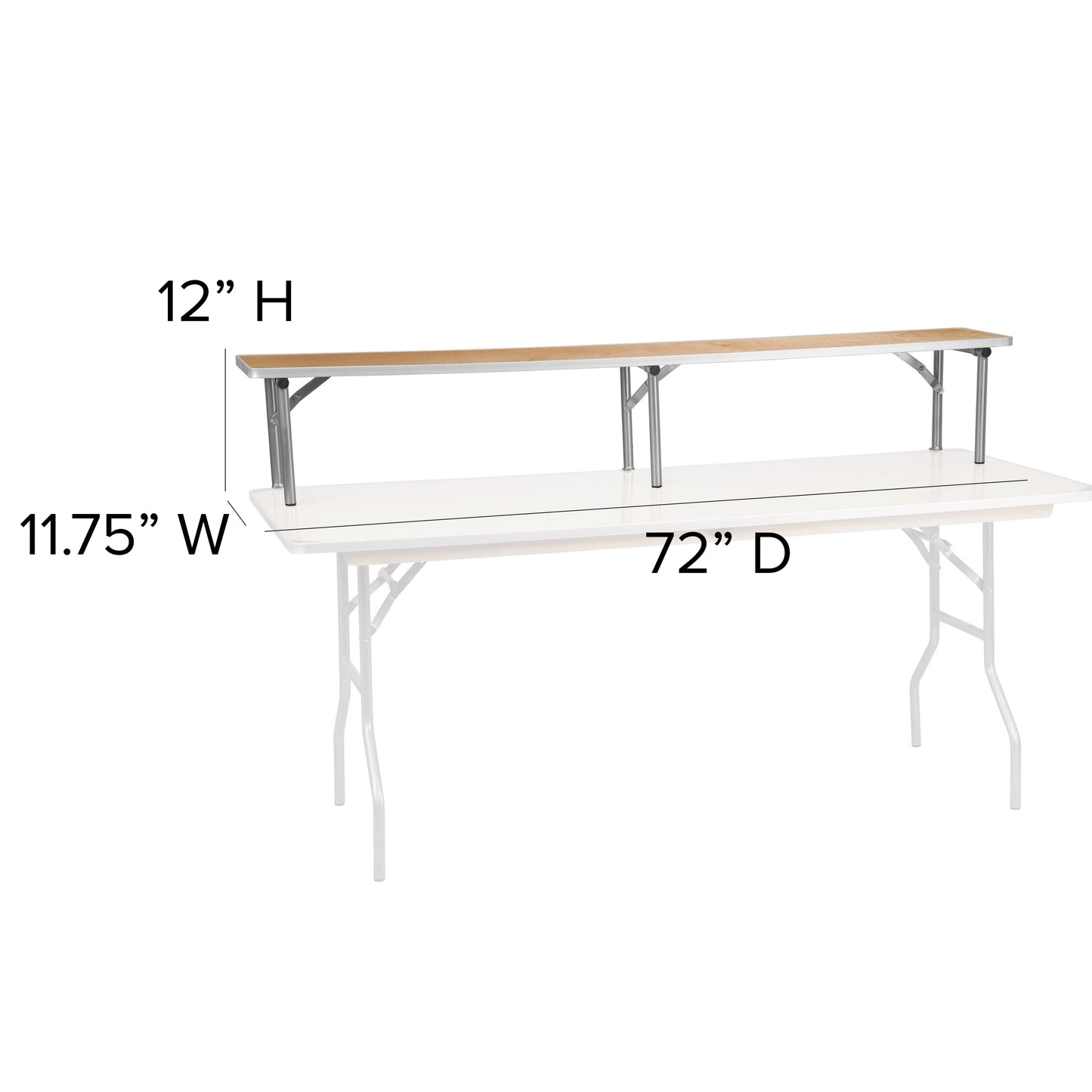 Amara 72'' x 12'' x 12'' Birchwood Bar Top Riser with Silver Legs