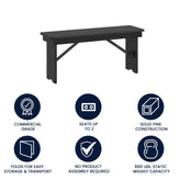 HERCULES 40" x 12" Black Wash Commercial Antique Solid Pine Farmhouse Folding Bench with Foldable Locking Legs