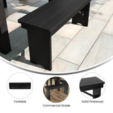 HERCULES 40" x 12" Black Wash Commercial Antique Solid Pine Farmhouse Folding Bench with Foldable Locking Legs