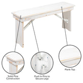 HERCULES Series 40" x 12" Antique Rustic White Solid Pine Folding Farm Bench