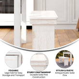 HERCULES Series 40" x 12" Antique Rustic White Solid Pine Folding Farm Bench