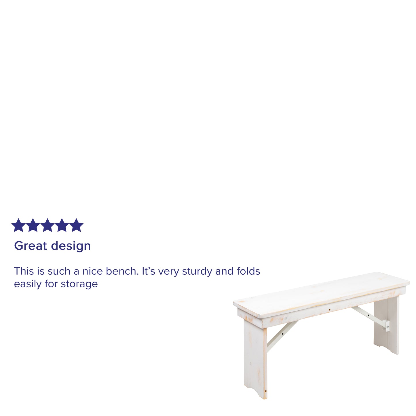 HERCULES Series 40" x 12" Antique Rustic White Solid Pine Folding Farm Bench