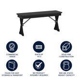 HERCULES 40" x 12" Black Wash Commercial Antique Solid Pine Farmhouse Folding Bench with Foldable Locking X-Legs