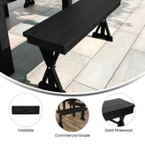 HERCULES 40" x 12" Black Wash Commercial Antique Solid Pine Farmhouse Folding Bench with Foldable Locking X-Legs
