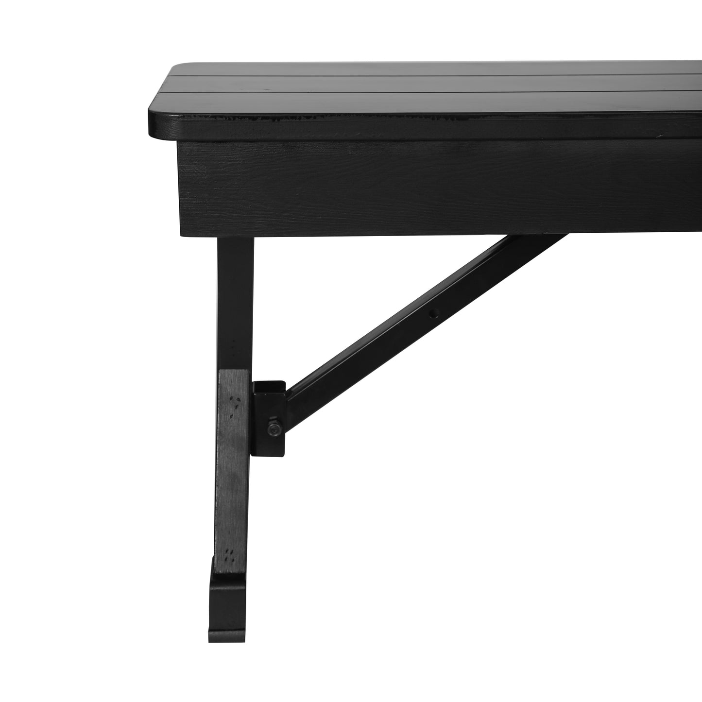 HERCULES 40" x 12" Black Wash Commercial Antique Solid Pine Farmhouse Folding Bench with Foldable Locking X-Legs
