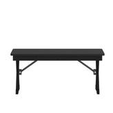 HERCULES 40" x 12" Black Wash Commercial Antique Solid Pine Farmhouse Folding Bench with Foldable Locking X-Legs