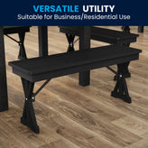 HERCULES 40" x 12" Black Wash Commercial Antique Solid Pine Farmhouse Folding Bench with Foldable Locking X-Legs