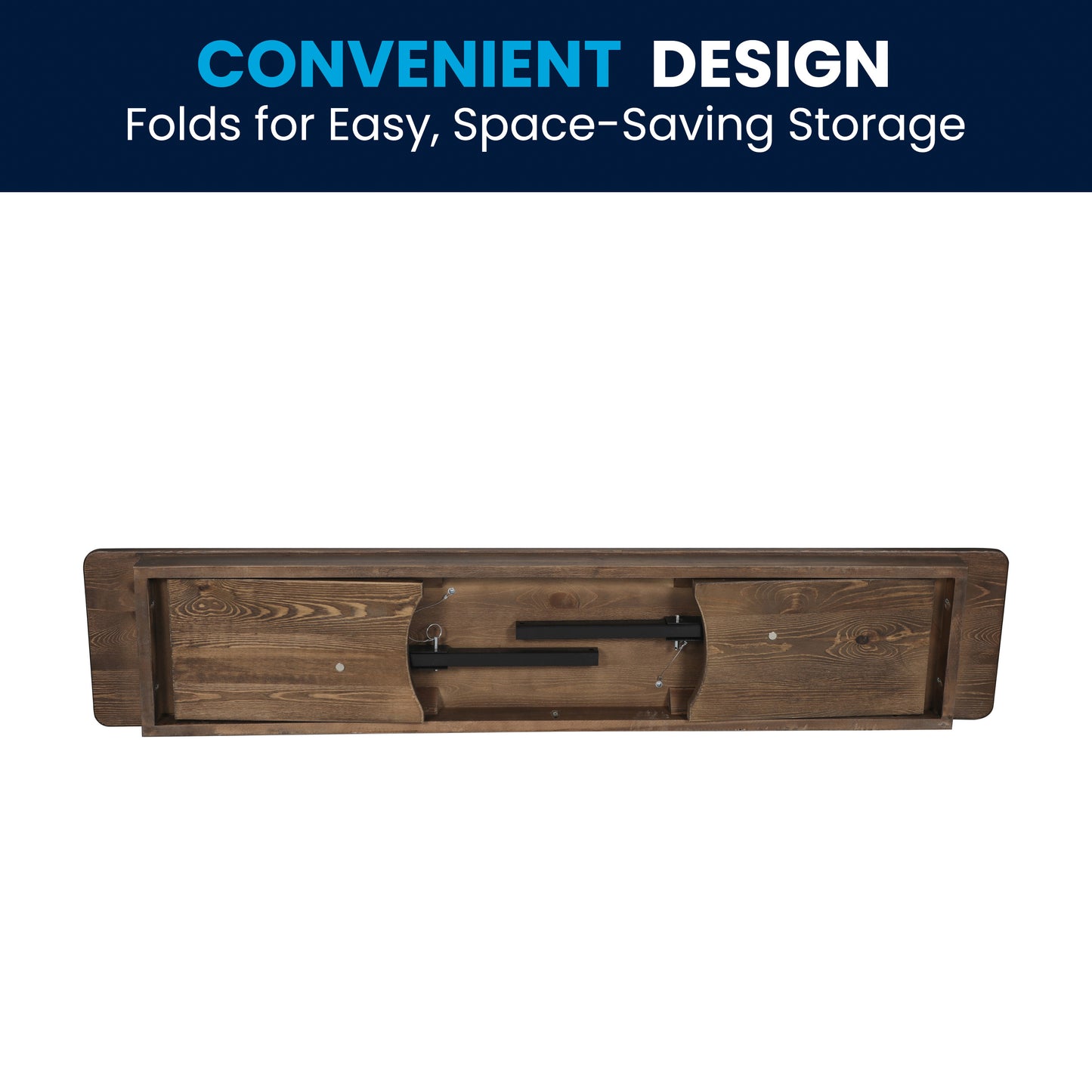 HERCULES 60" x 12" Antique Rustic Commercial Antique Solid Pine Farmhouse Folding Bench with Foldable Locking Legs