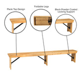 HERCULES 8' x 12'' Antique Rustic Light Natural Solid Pine Folding Farm Bench with 3 Legs
