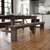 HERCULES 8' x 12" Antique Rustic Mahogany Solid Pine Folding Farm Bench with 3 Legs