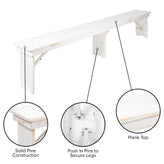 HERCULES Series 8' x 12" Antique Rustic Solid White Pine Folding Farm Bench with 3 Legs