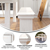 HERCULES Series 8' x 12" Antique Rustic Solid White Pine Folding Farm Bench with 3 Legs