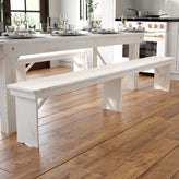 HERCULES Series 8' x 12" Antique Rustic Solid White Pine Folding Farm Bench with 3 Legs