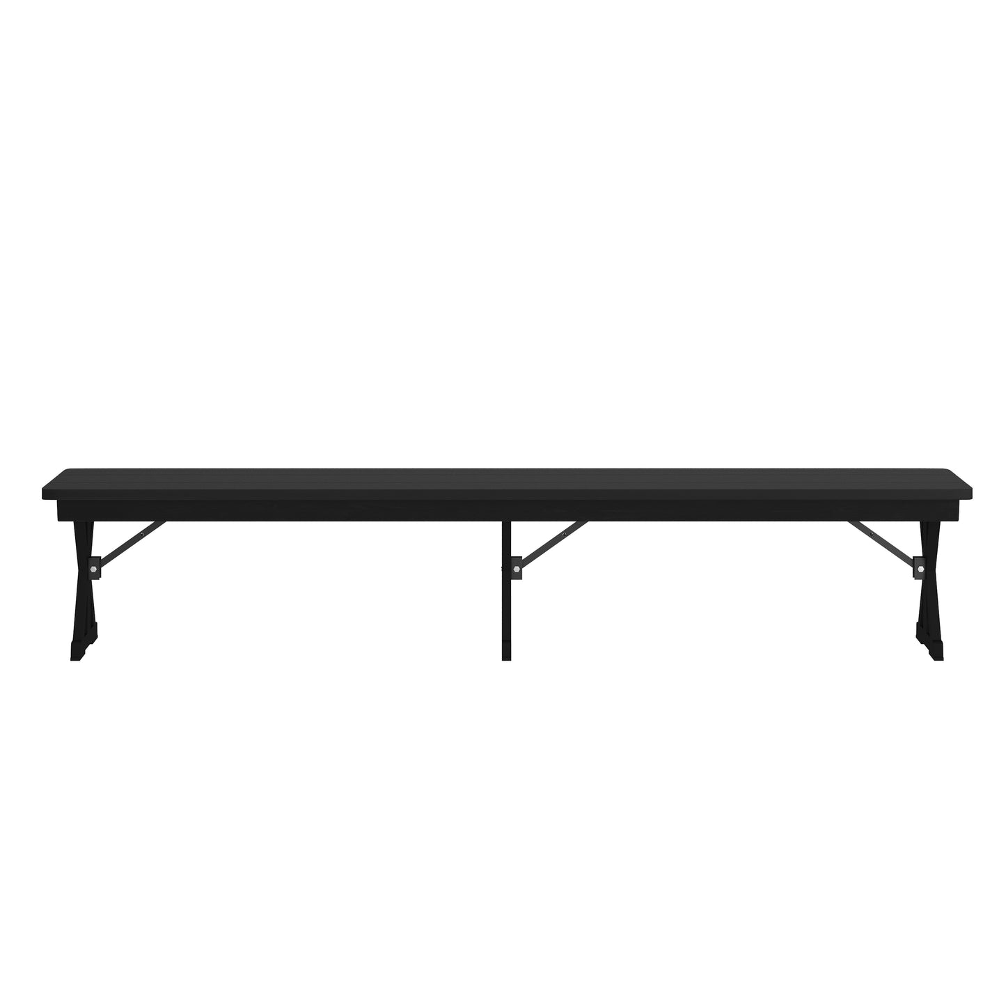 HERCULES 8' x 12'' Black Wash Commercial Antique Solid Pine Farmhouse Folding Bench with Foldable Locking X-Legs