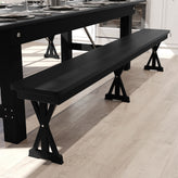 HERCULES 8' x 12'' Black Wash Commercial Antique Solid Pine Farmhouse Folding Bench with Foldable Locking X-Legs