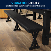 HERCULES 8' x 12'' Black Wash Commercial Antique Solid Pine Farmhouse Folding Bench with Foldable Locking X-Legs
