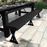 HERCULES 8' x 12'' Black Wash Commercial Antique Solid Pine Farmhouse Folding Bench with Foldable Locking X-Legs