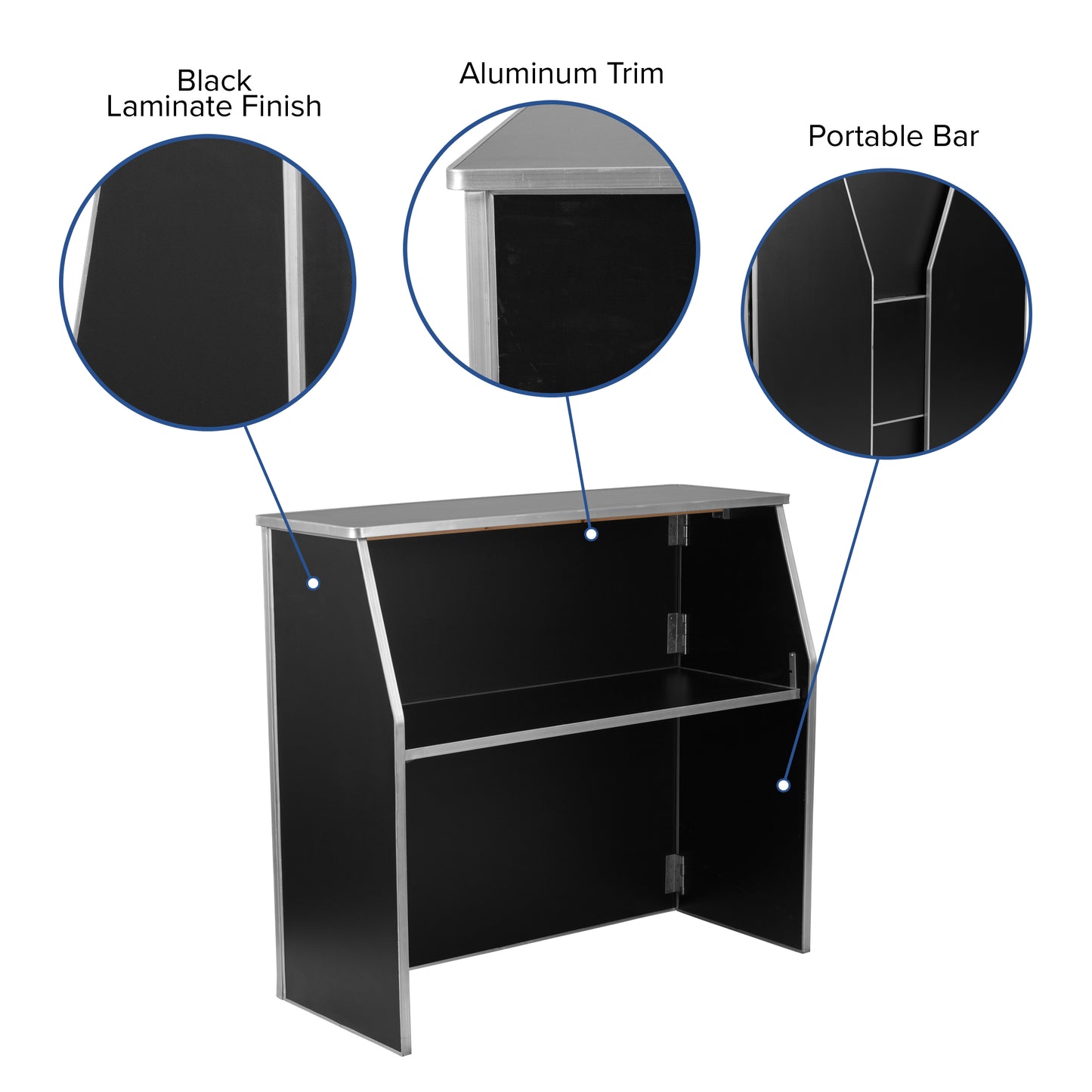 Amara 4' Black Laminate Foldable Bar - Portable Event Bar
