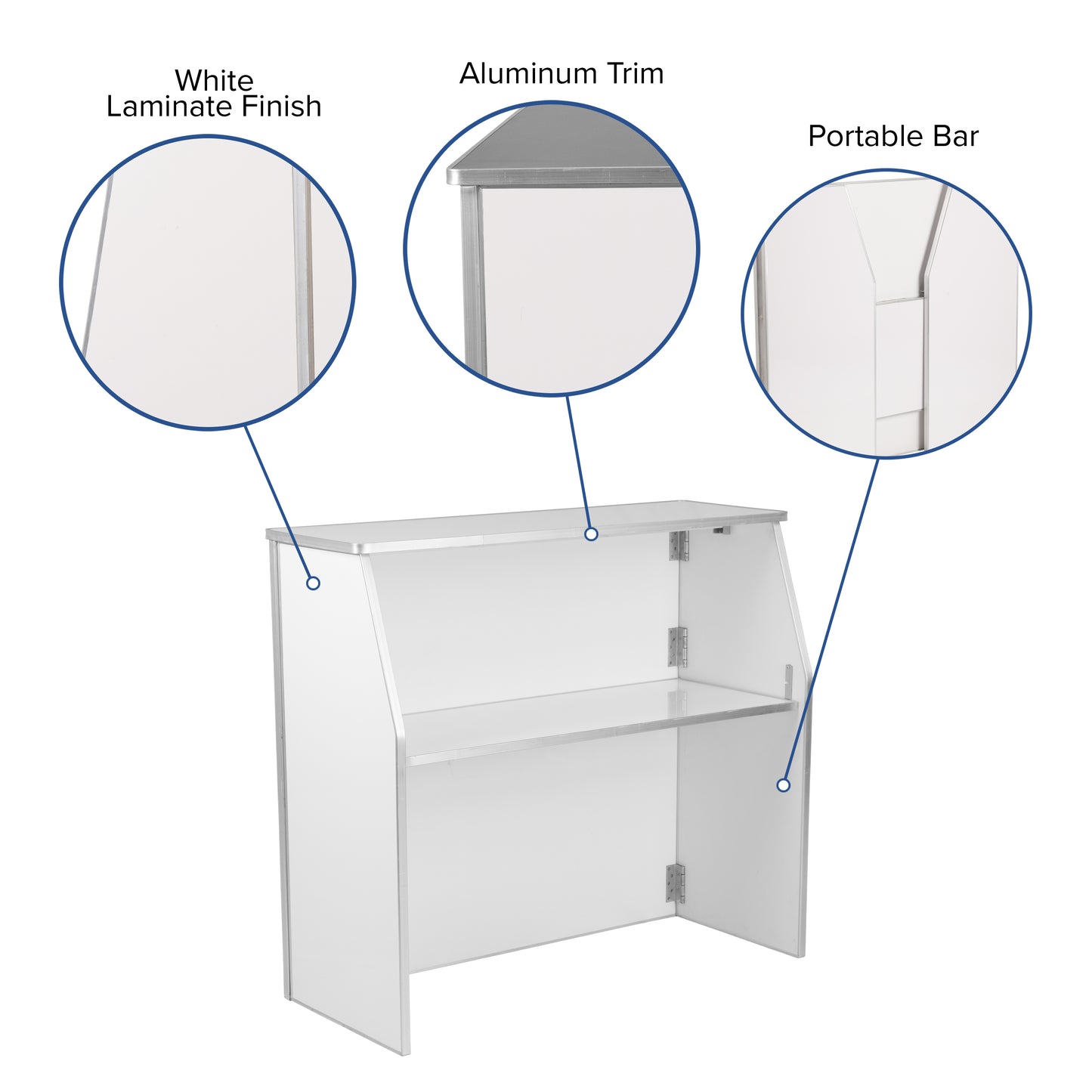 Amara 4' White Laminate Foldable Bar - Portable Event Bar