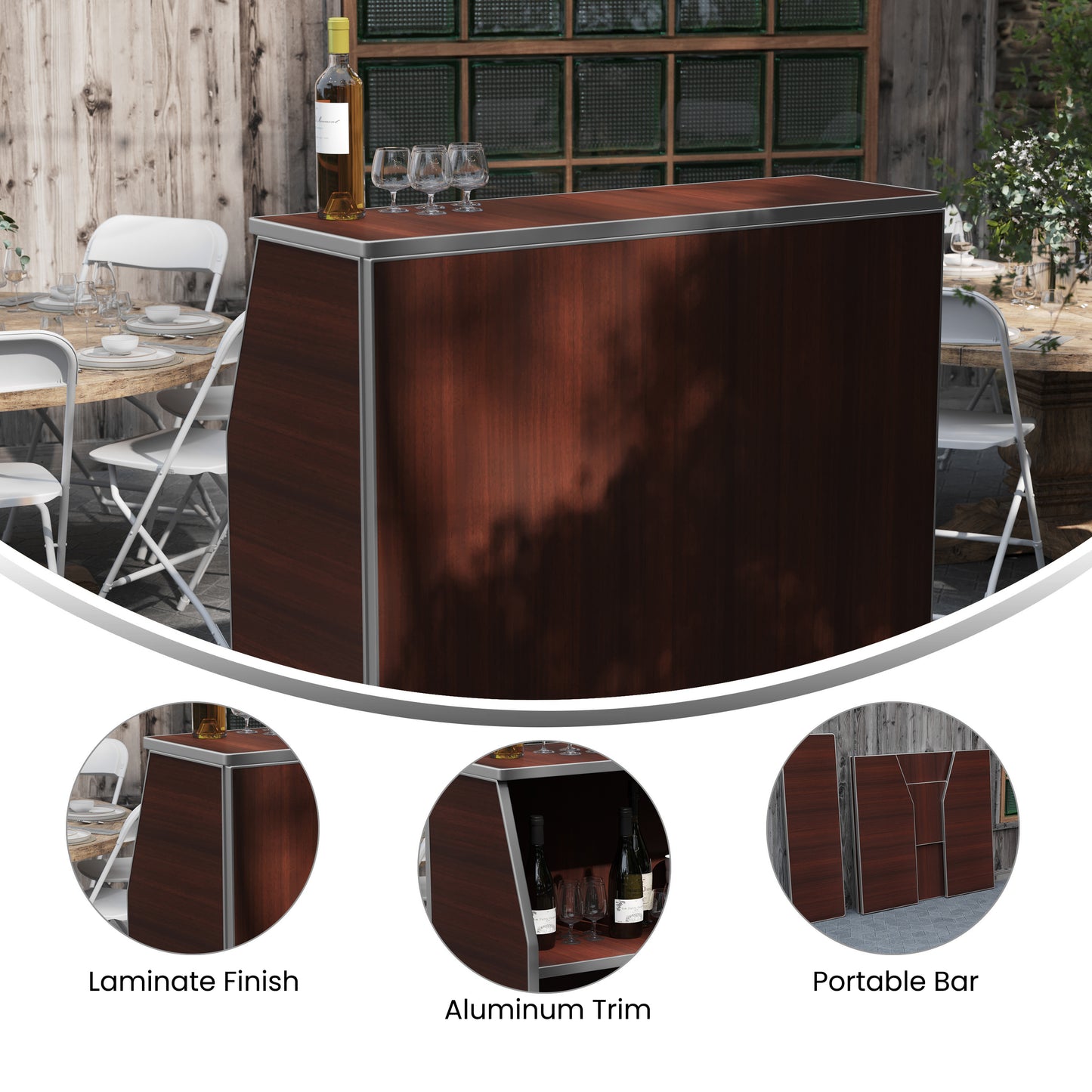Amara 4' Walnut Woodgrain Laminate Foldable Bar - Portable Event Bar