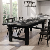 HERCULES 9' x 40" Rectangular Black Wash Commercial Farmhouse Folding Table, Antique Rustic Solid Pine Dining Room Table with Foldable Locking Legs