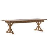 HERCULES 9' x 40" Rectangular Antique Rustic Solid Pine Folding Farm Table with X Legs