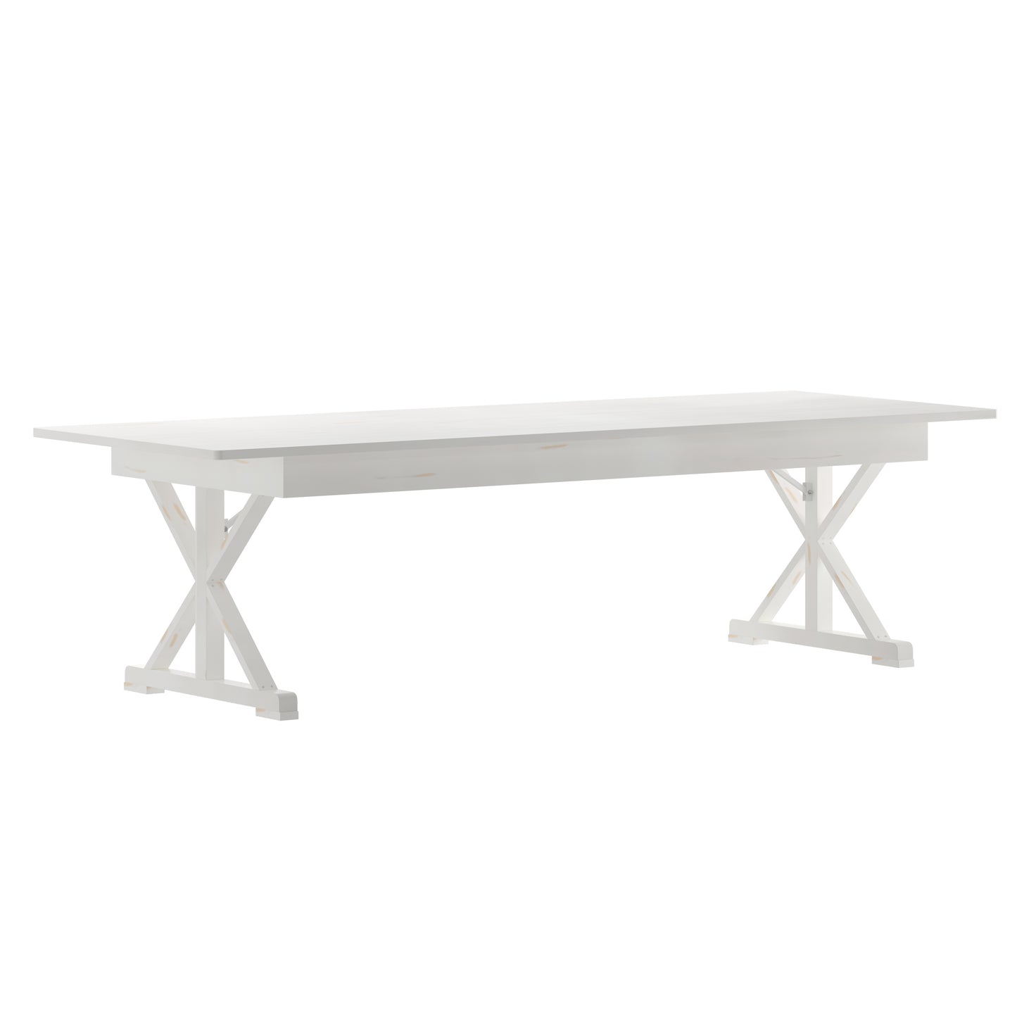 HERCULES 9' x 40" Rectangular Antique Rustic White Solid Pine Folding Farm Table with X Legs