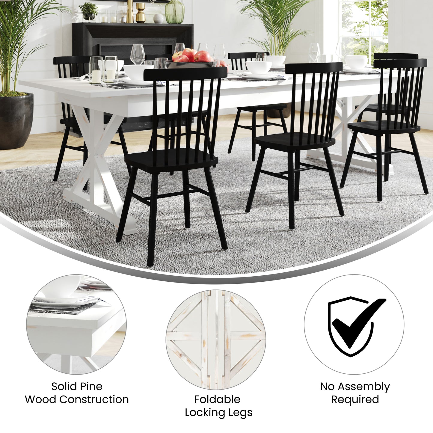 HERCULES 9' x 40" Rectangular Antique Rustic White Solid Pine Folding Farm Table with X Legs