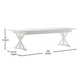 HERCULES 9' x 40" Rectangular Antique Rustic White Solid Pine Folding Farm Table with X Legs