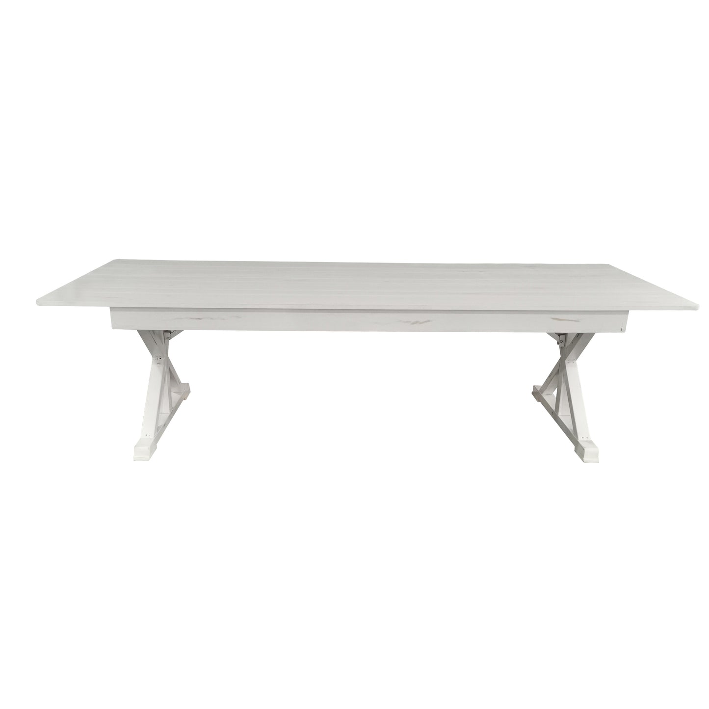 HERCULES 9' x 40" Rectangular Antique Rustic White Solid Pine Folding Farm Table with X Legs