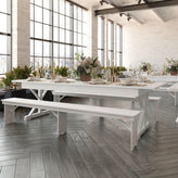 HERCULES 9' x 40" Rectangular Antique Rustic White Solid Pine Folding Farm Table with X Legs