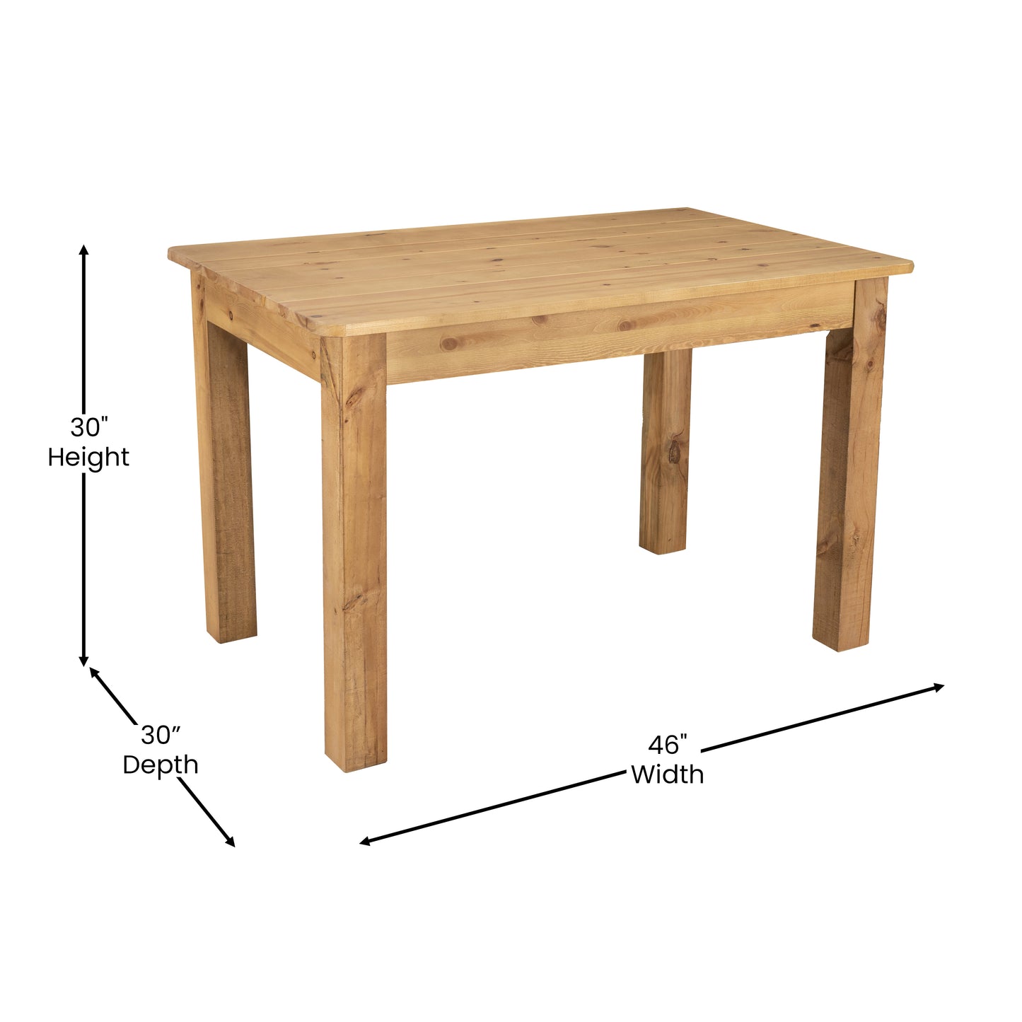 HERCULES 46" x 30" Rectangular Antique Rustic Light Natural Solid Pine Farm Dining Table