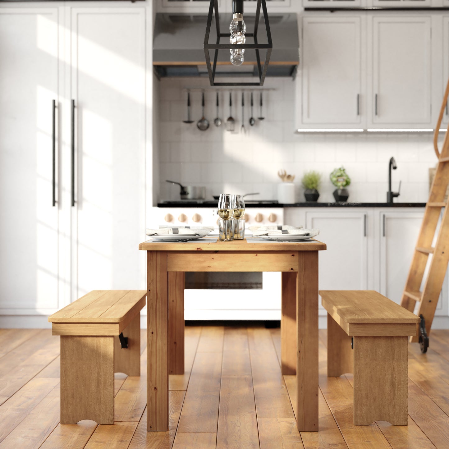 HERCULES 46" x 30" Rectangular Antique Rustic Light Natural Solid Pine Farm Dining Table