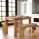 HERCULES 46" x 30" Rectangular Antique Rustic Light Natural Solid Pine Farm Dining Table