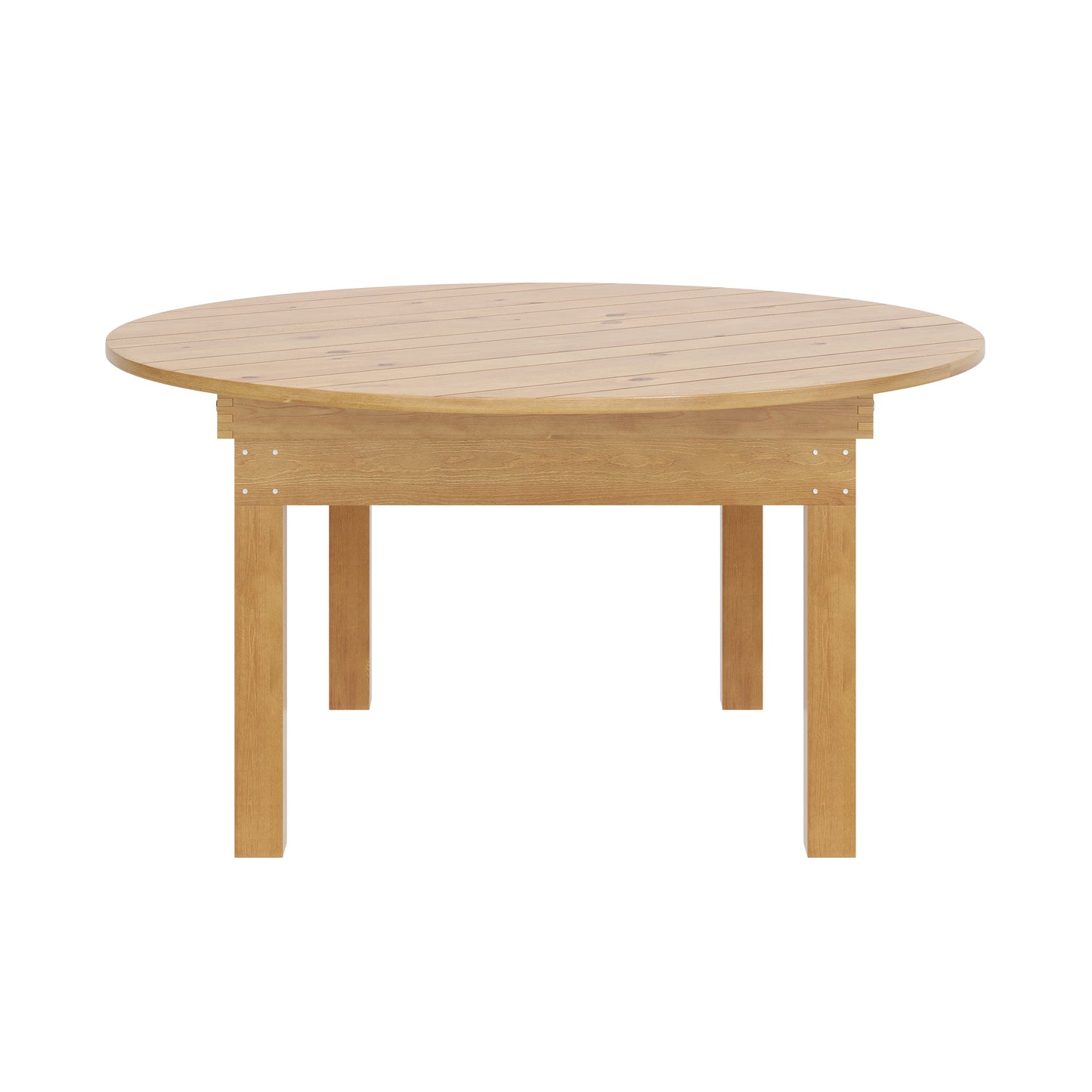 HERCULES 60" Round Light Natural Commercial Farmhouse Folding Table, Antique Rustic Solid Pine Dining Room Table with Foldable Locking Legs