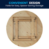 HERCULES 60" Round Light Natural Commercial Farmhouse Folding Table, Antique Rustic Solid Pine Dining Room Table with Foldable Locking Legs