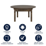 HERCULES 60" Round Mahogany Commercial Farmhouse Folding Table, Antique Rustic Solid Pine Dining Room Table with Foldable Locking Legs