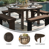 HERCULES 60" Round Mahogany Commercial Farmhouse Folding Table, Antique Rustic Solid Pine Dining Room Table with Foldable Locking Legs
