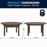 HERCULES 60" Round Mahogany Commercial Farmhouse Folding Table, Antique Rustic Solid Pine Dining Room Table with Foldable Locking Legs