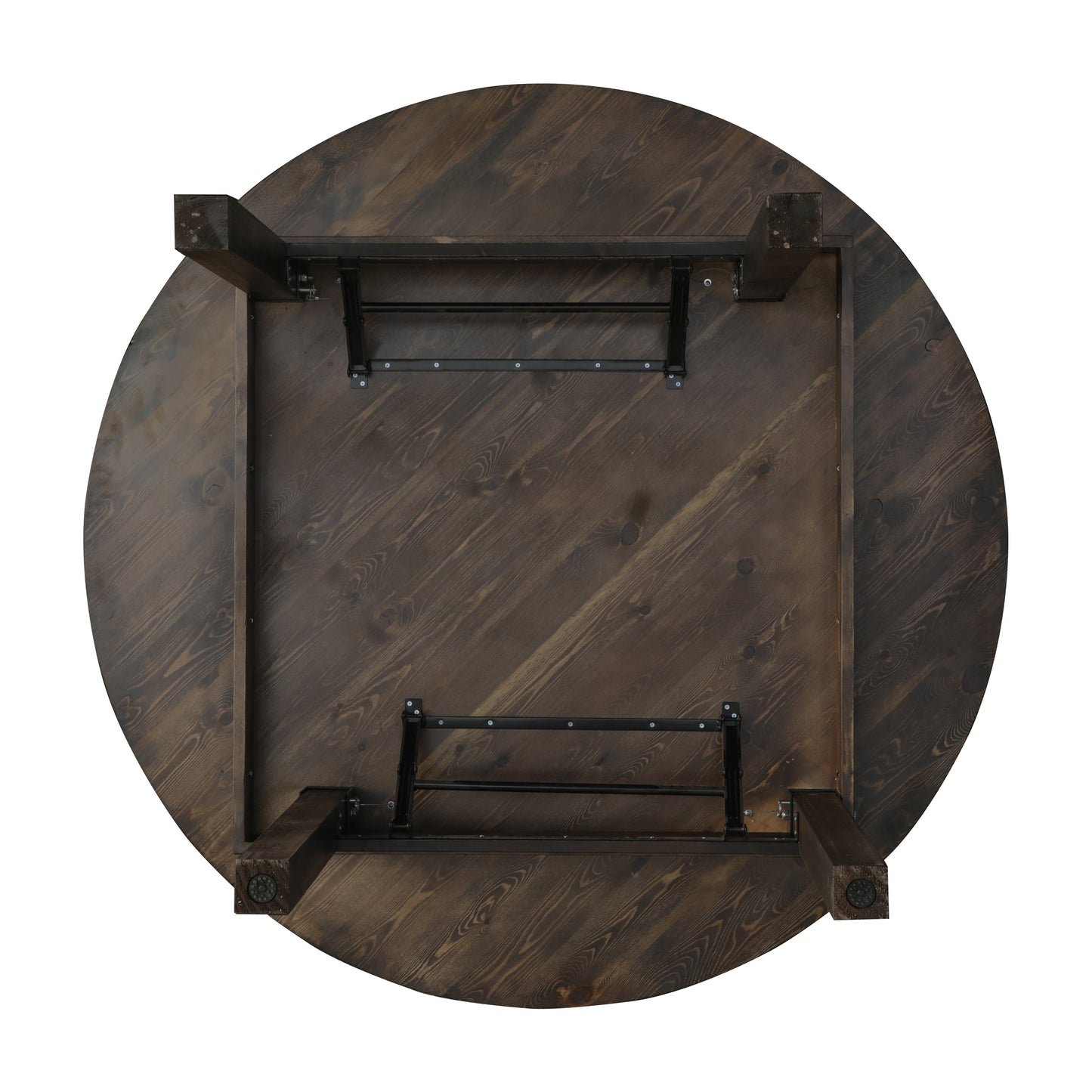 HERCULES 60" Round Mahogany Commercial Farmhouse Folding Table, Antique Rustic Solid Pine Dining Room Table with Foldable Locking Legs