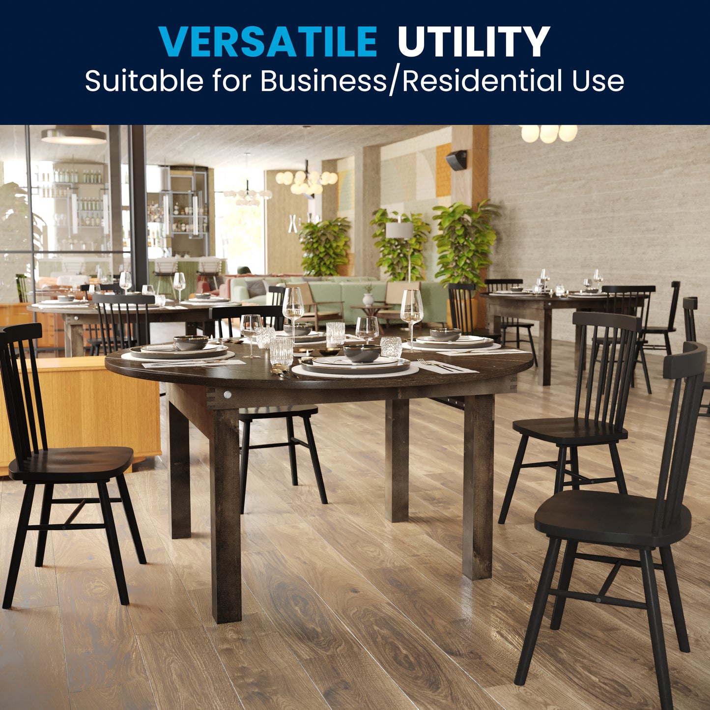 HERCULES 60" Round Mahogany Commercial Farmhouse Folding Table, Antique Rustic Solid Pine Dining Room Table with Foldable Locking Legs