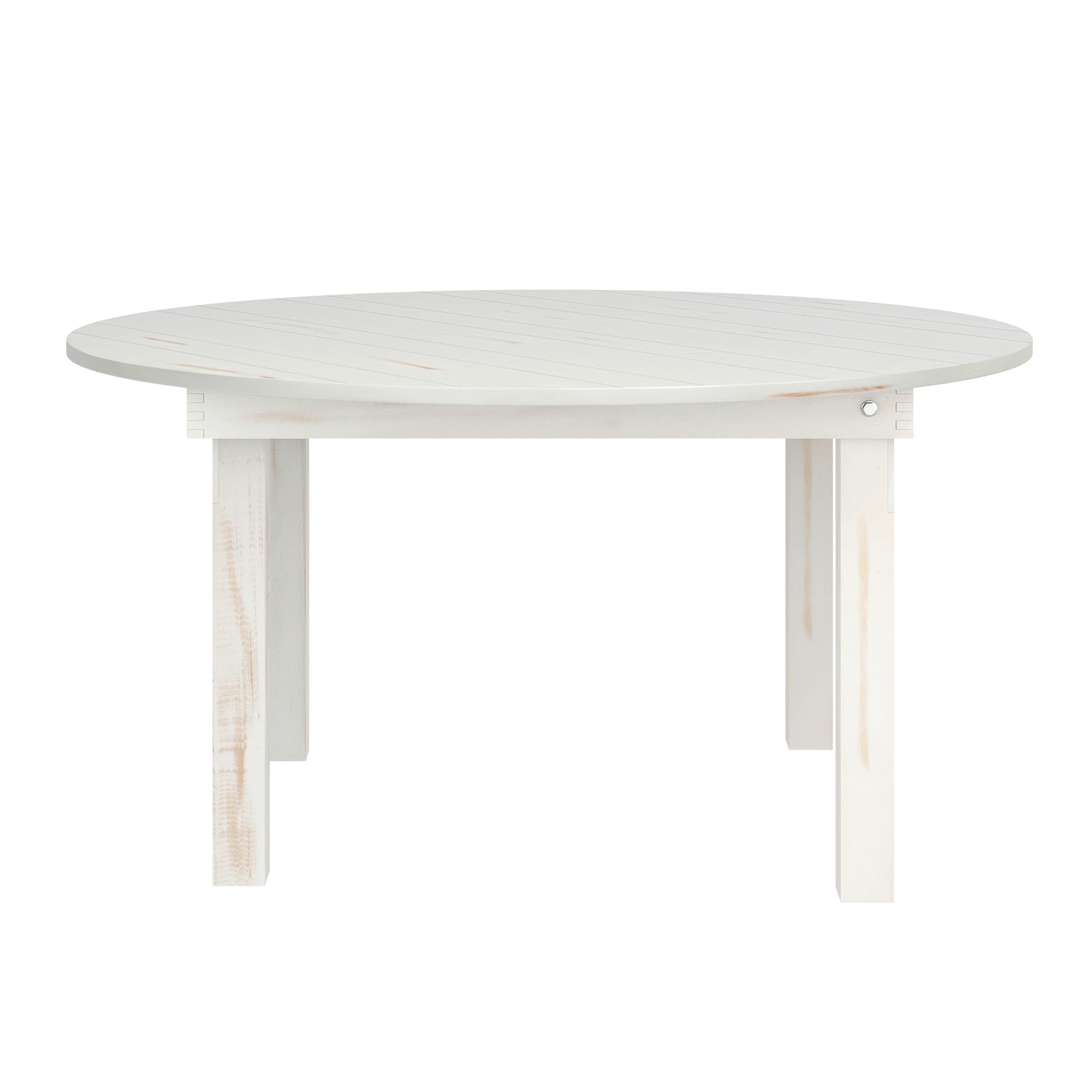 HERCULES 60" Round White Commercial Farmhouse Folding Table, Antique Rustic Solid Pine Dining Room Table with Foldable Locking Legs