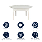 HERCULES 60" Round White Commercial Farmhouse Folding Table, Antique Rustic Solid Pine Dining Room Table with Foldable Locking Legs