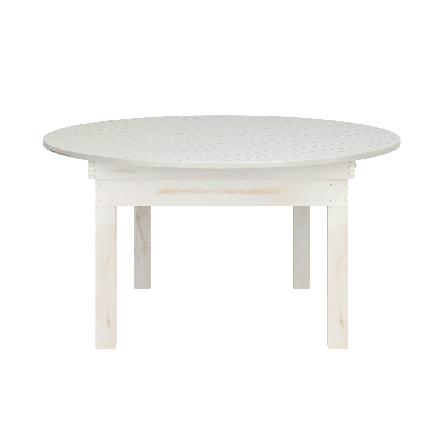 HERCULES 60" Round White Commercial Farmhouse Folding Table, Antique Rustic Solid Pine Dining Room Table with Foldable Locking Legs