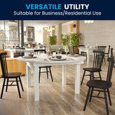 HERCULES 60" Round White Commercial Farmhouse Folding Table, Antique Rustic Solid Pine Dining Room Table with Foldable Locking Legs