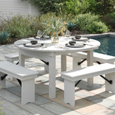 HERCULES 60" Round White Commercial Farmhouse Folding Table, Antique Rustic Solid Pine Dining Room Table with Foldable Locking Legs