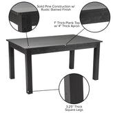 HERCULES 60" x 38" Rectangular Black Wash Solid Pine Farm Dining Table