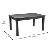 HERCULES 60" x 38" Rectangular Black Wash Solid Pine Farm Dining Table